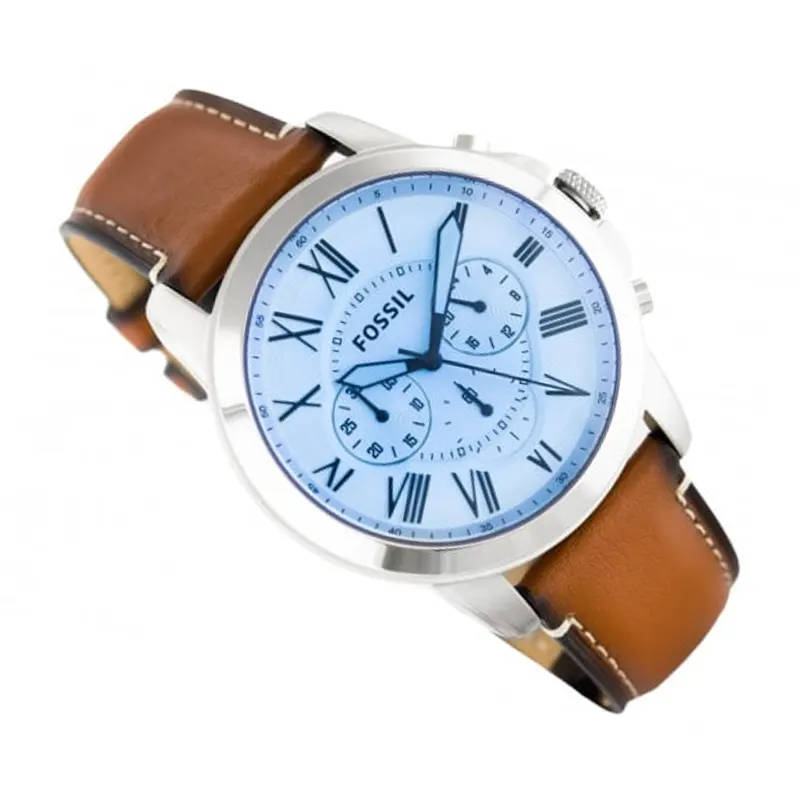 Fossil Grant Chronograph Ice Blue Dial Round Shape Men's Watch- FS5184